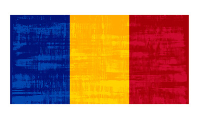 Romania flag isolated on white background. Vector illustration in grunge style.