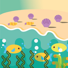 Fototapeta na wymiar beach clam shell fishes underwater ocean sea life vector illustration