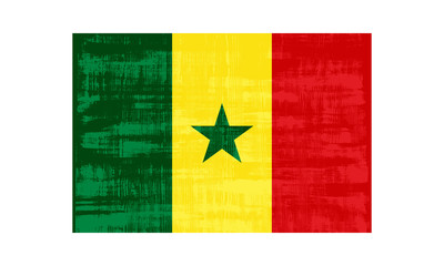 Senegal flag isolated on white background. Vector illustration in grunge style.