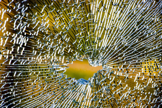 Broken Tempered Glass Closeup , Background Of Glass Was Smashed Close Up