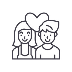 Couple in love black icon concept. Couple in love flat vector symbol, sign, illustration.