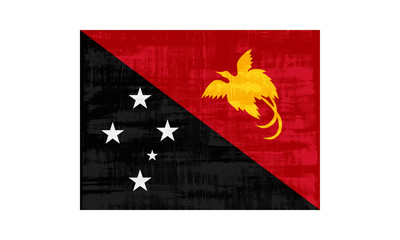 Papua New Guinea flag isolated on white background. Vector illustration in grunge style.