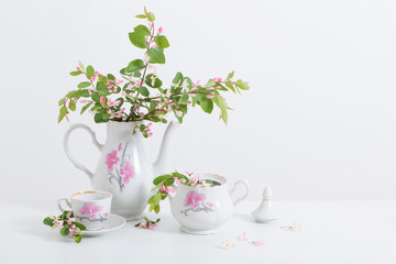 still life with pink spring flowers