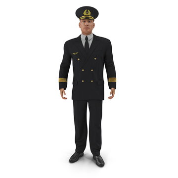 Airline Pilot on white. Front view. 3D illustration