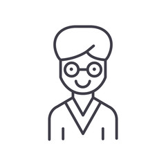 Man scientist black icon concept. Man scientist flat  vector symbol, sign, illustration.
