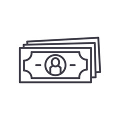 Paper money black icon concept. Paper money flat  vector symbol, sign, illustration.