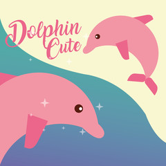 cute pink dolphin sea life animals nature vector illustration