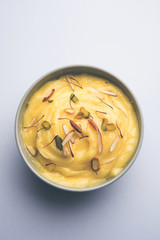 Shrikhand OR Srikhand is an Indian dessert made of strained yogurt, garnished with dry fruits and saffron.