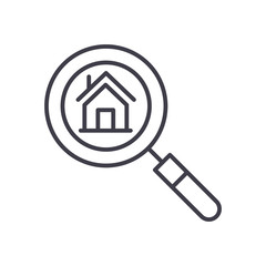 Real estate market research black icon concept. Real estate market research flat  vector symbol, sign, illustration.