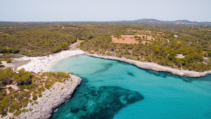Aerial landscape view of the beautiful bay with a wonderful turquoise sea and beach with white sand...