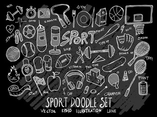 Hand drawn Sketch doodle vector Sport set on Chalkboard eps10