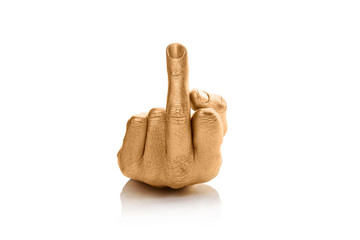 Showing the middle finger.