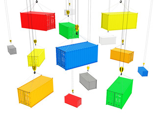 Delivery background concept Cargo shipping containers The crane lifts the containers on white background 3d