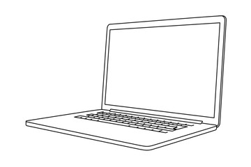 Hand drawing of a laptop. Perspective view.  - obrazy, fototapety, plakaty