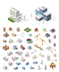 Build Your Own Isometric City . Isolated High Quality Vector Elements on White Background