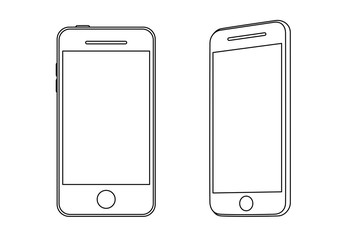 Hand line drawing of a smartphone. Front and side view. 