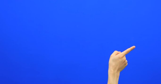Touch screen finger gestures on blue screen background