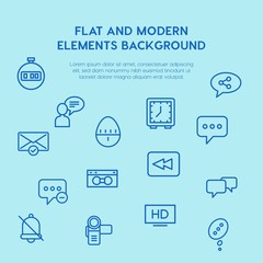 chat and messenger, video, time, email outline vector icons and elements background concept on blue background.Multipurpose use on websites, presentations, brochures and more