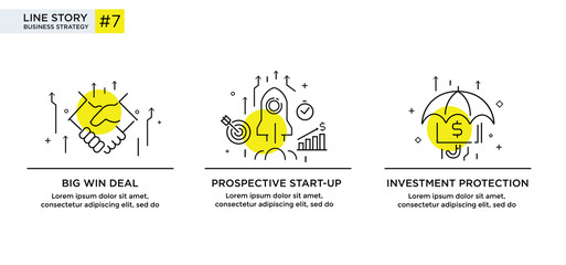Set of illustrations concept with businessmen. Workflow, growth, graphics. Business development, milestones. linear illustration Icons infographics. Landing page site print poster. Line story