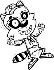 Cartoon Male Raccoon Scout Jumping