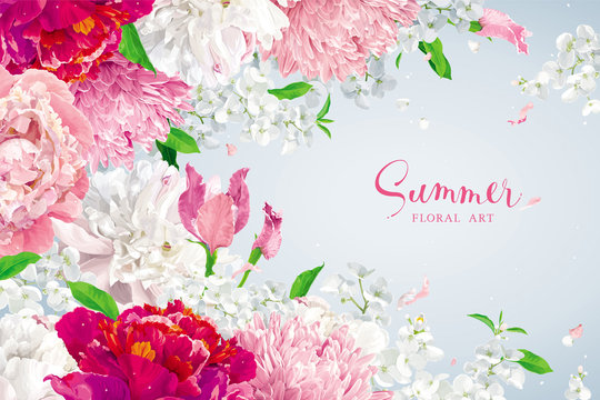 Pink, red and white summer flowers background