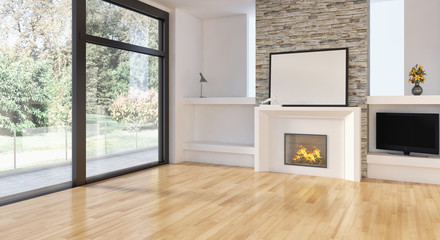 Modern bright interiors apartment 3D rendering illustration