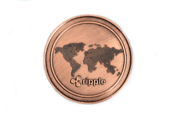 Ripple coin on white background