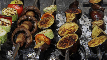 vegetarian picnic, grilled vegetables and mushrooms