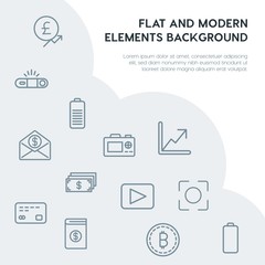 money, mobile, video, photos outline vector icons and elements background concept on grey background.Multipurpose use on websites, presentations, brochures and more