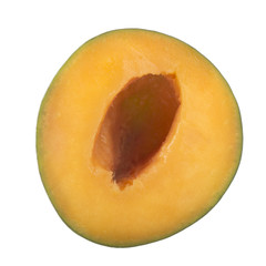 half of mango isolated on white background. top view