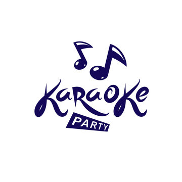Karaoke party vector writing composed with musical notes, leisure and relaxation lifestyle emblem for nightclub party invitation poster.