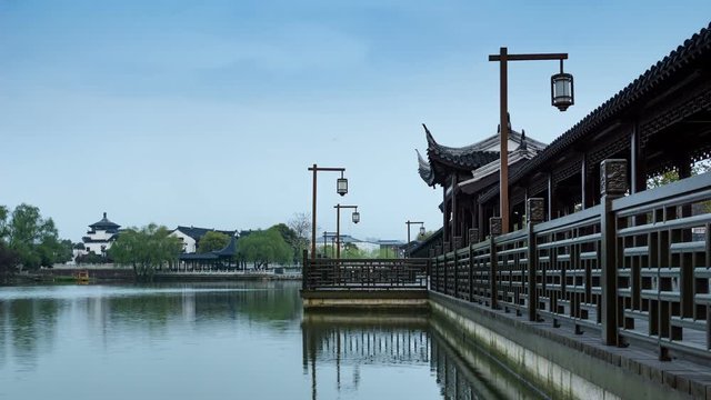 Long Corridor Bridge, Chinese classical architectural style(Time-lapse photography)