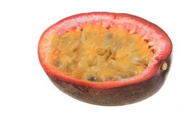 half of passion fruit isoalted on white background