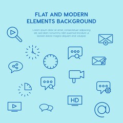 chat and messenger, video, time, email outline vector icons and elements background concept on blue background.Multipurpose use on websites, presentations, brochures and more