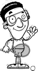 Cartoon Black Racquetball Player Waving