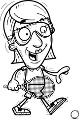 Cartoon Senior Racquetball Player Walking