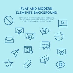 chat and messenger, video, time, email outline vector icons and elements background concept on blue background.Multipurpose use on websites, presentations, brochures and more