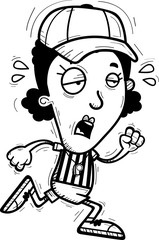 Exhausted Cartoon Black Woman Referee