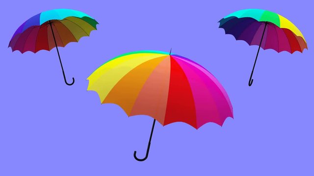 colorful umbrellas rotation on a blue sky background animation seamless loop 3d illustration render
