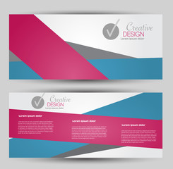 Flyer banner or web header template set. Vector illustration promotion design background. Pink and blue color.