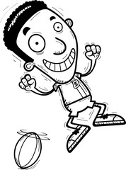 Cartoon Black Rugby Player Jumping