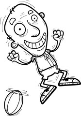 Cartoon Senior Rugby Player Jumping