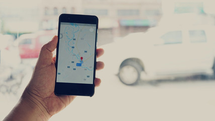 Technology map navigation in smartphone ,Background traffic road  