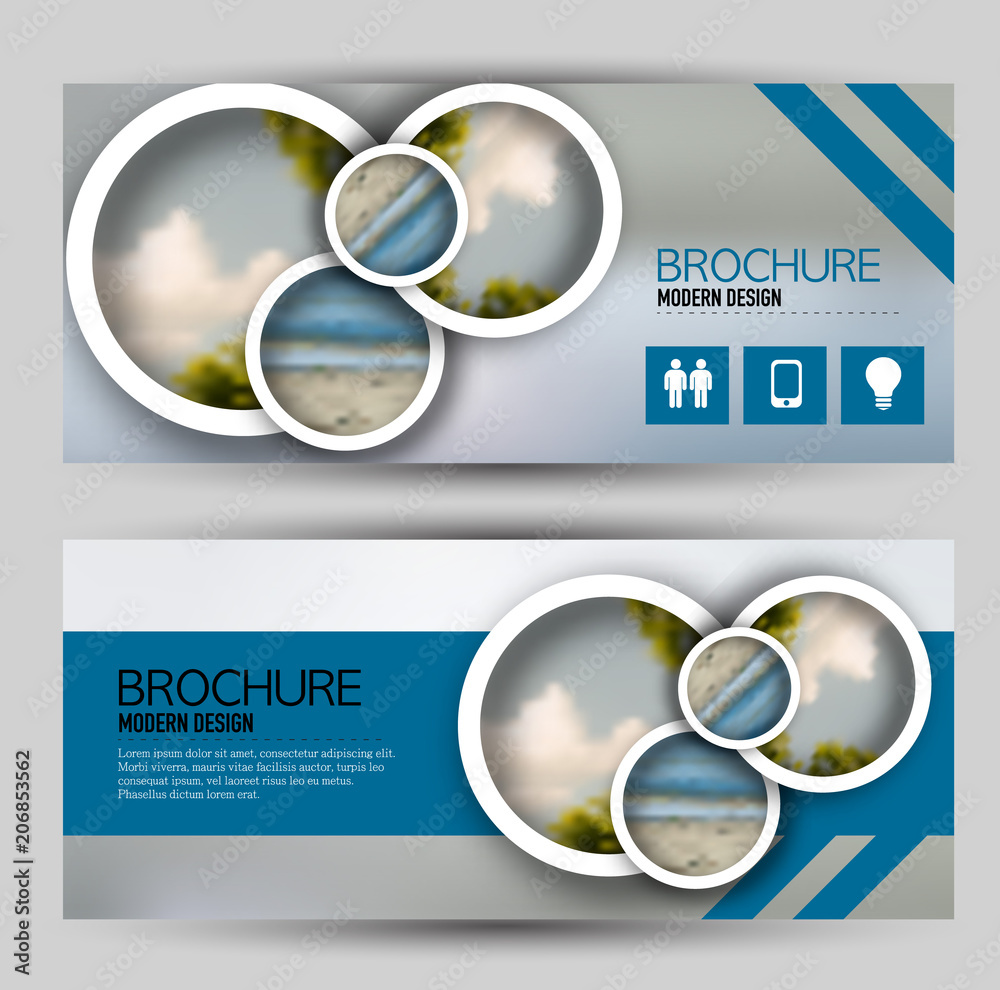 Wall mural flyer banner or web header template set. vector illustration promotion design background. blue color