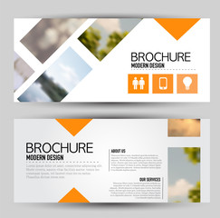 Flyer banner or web header template set. Vector illustration promotion design background. Orange color.