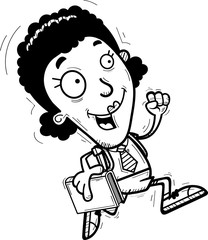 Cartoon Black Woman Student Running