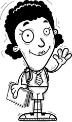 Cartoon Black Woman Student Waving