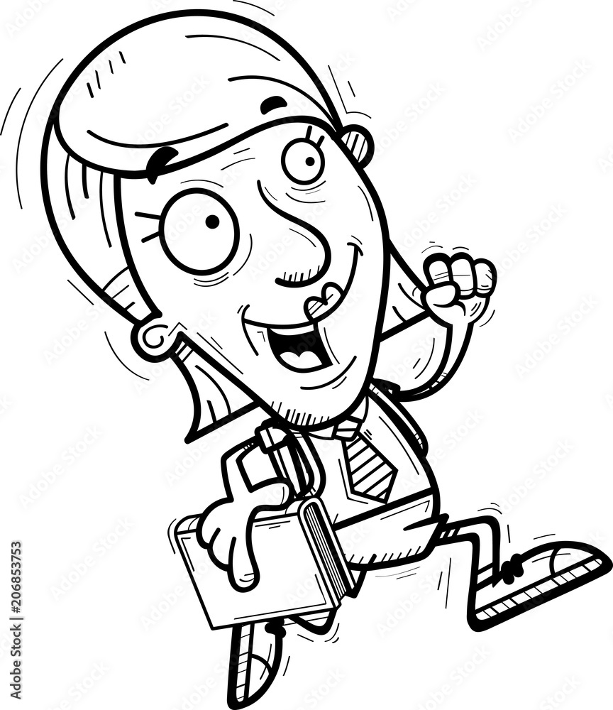 Poster cartoon senior citizen student running