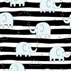 Cute seamless pattern with funny elephant. vector illustration