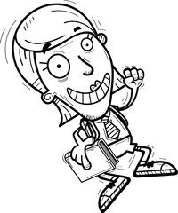 Cartoon Woman Student Jumping